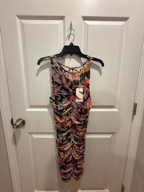 Chelsea & Violet Floral Print Mesh Ruched Bodycon Dress
